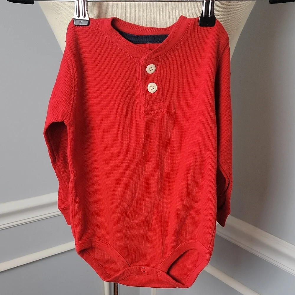 OSHKOSH B'GOSH **3 for $20 item** Red Thermal Henley Long Sleeve One Piece 24 mo
